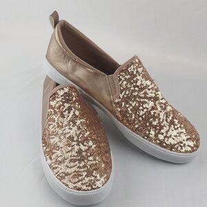 *🆕 Cloudwalkers Rose Gold Sequin Glittery Slip On Loafer Shoes Size 12Wide, NEW